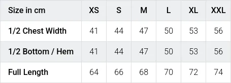 Größentabelle / SizeChart