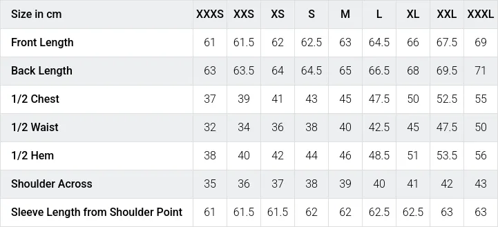 Größentabelle / SizeChart