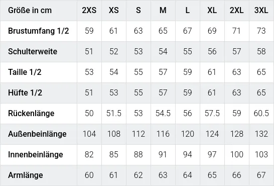 Größentabelle / SizeChart