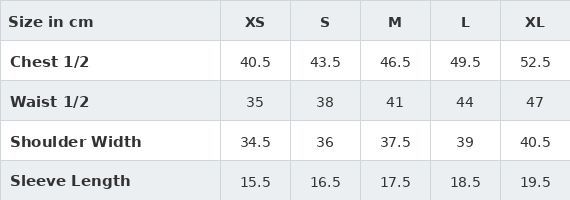 Gr&ouml;&szlig;entabelle / SizeChart