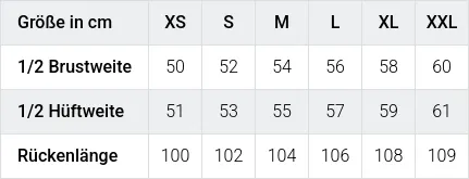 Größentabelle / SizeChart
