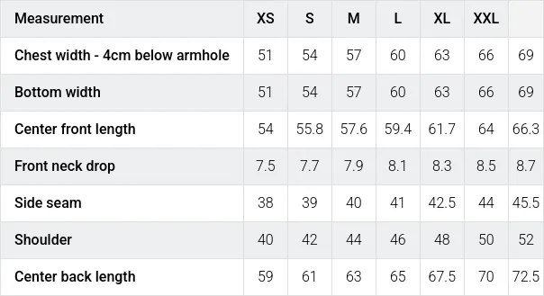 Größentabelle / SizeChart