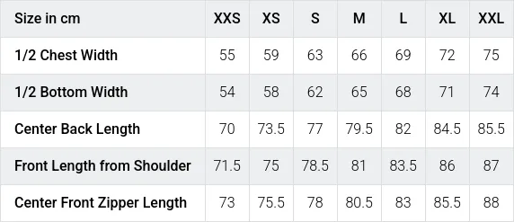 Größentabelle / SizeChart