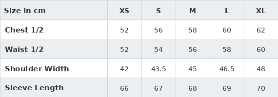 Gr&ouml;&szlig;entabelle / SizeChart