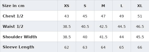 Gr&ouml;&szlig;entabelle / SizeChart