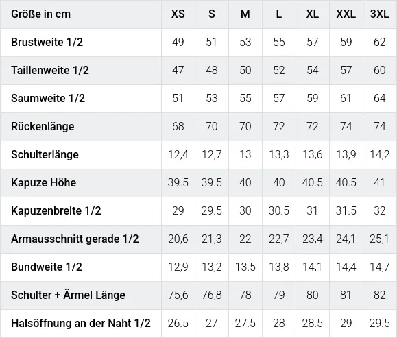 Größentabelle / SizeChart