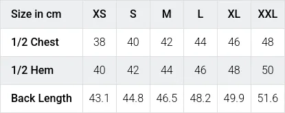 Größentabelle / SizeChart