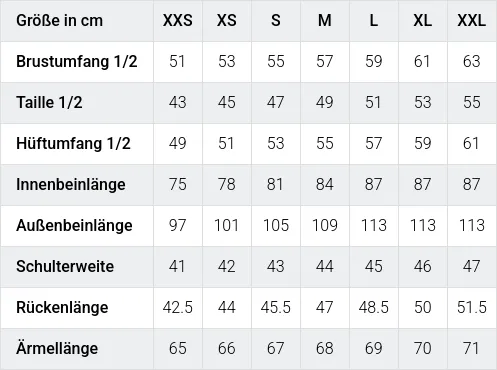 Größentabelle / SizeChart